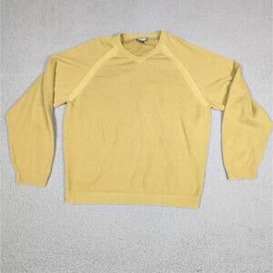 Tommy Bahama Sweater Mens Size Large Yellow V-Neck Cotton Knit Sweater Y2K